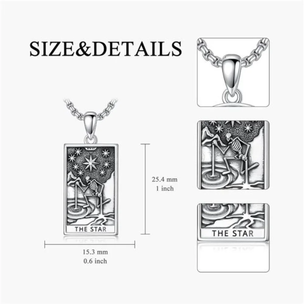 Tarot Card Necklace 925 Sterling Silver Skeleton Necklace The Sun Moon